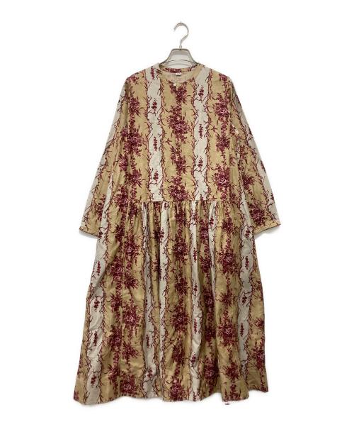 45R（フォーティファイブ・アール）45R (フォーティファイブ・アール) シャンデリアフラワープリントのギャザードレス ベージュ サイズ:Freeの古着・服飾アイテム