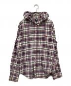 stussyステューシー）の古着「フーデッドチェックネルシャツ」｜ホワイト×レッド