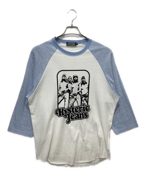 Hysteric Glamour（ヒステリックグラマー）Hysteric Glamour (ヒステリックグラマー) ラグラン7分カットソー ブルー×ホワイト サイズ:Lの古着・服飾アイテム