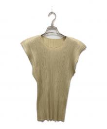 PLEATS PLEASE（プリーツプリーズ）の古着「ノースリーブプリーツブラウス」｜イエロー