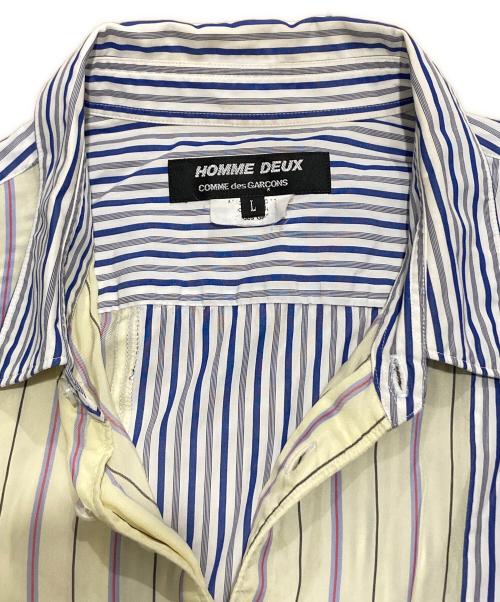 COMME des GARCONS HOMME DEUX（コムデギャルソン オム ドゥ）COMME des GARCONS HOMME DEUX (コムデギャルソン オム ドゥ) ストライプ切替シャツ ブルー×イエロー サイズ:Lの古着・服飾アイテム