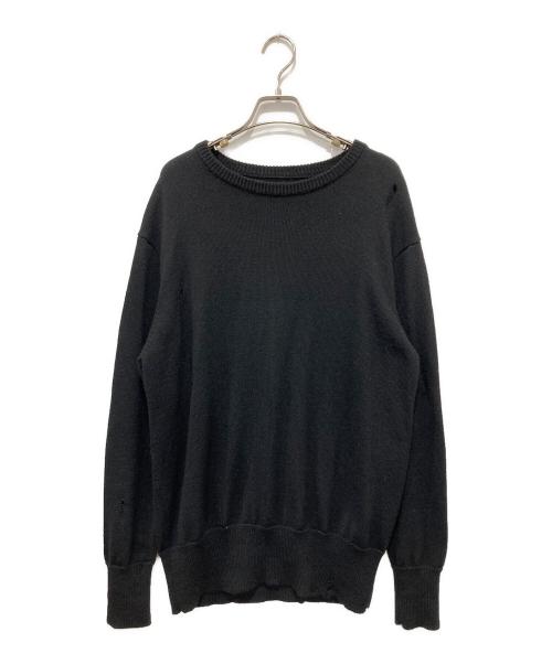 uniform experiment（ユニフォームエクスペリメント）uniform experiment (ユニフォームエクスペリメント) DAMAGED CREW NECK KNIT ブラック サイズ:2の古着・服飾アイテム