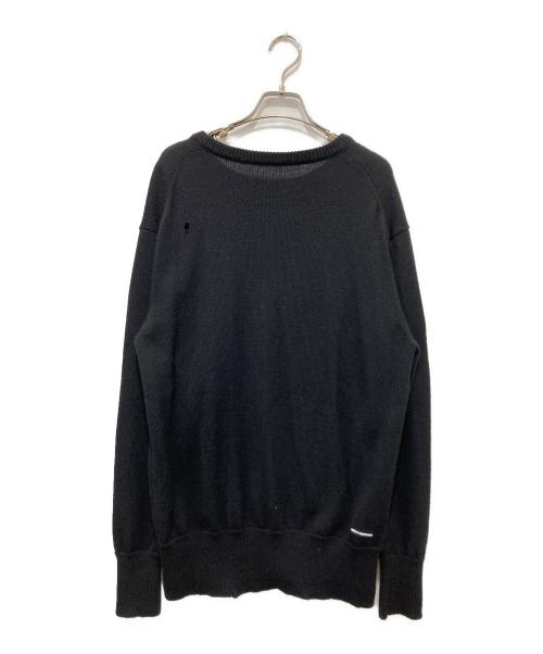 uniform experiment（ユニフォームエクスペリメント）uniform experiment (ユニフォームエクスペリメント) DAMAGED CREW NECK KNIT ブラック サイズ:2の古着・服飾アイテム