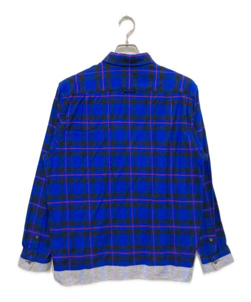 uniform experiment（ユニフォームエクスペリメント）uniform experiment (ユニフォームエクスペリメント) LINE FLANNEL BIG REGULAR COLLAR SHIRT ブルー サイズ:1の古着・服飾アイテム
