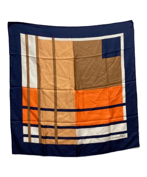 Christian Dior（クリスチャン ディオール）Christian Dior (クリスチャン ディオール) スカーフ ネイビー×オレンジの古着・服飾アイテム