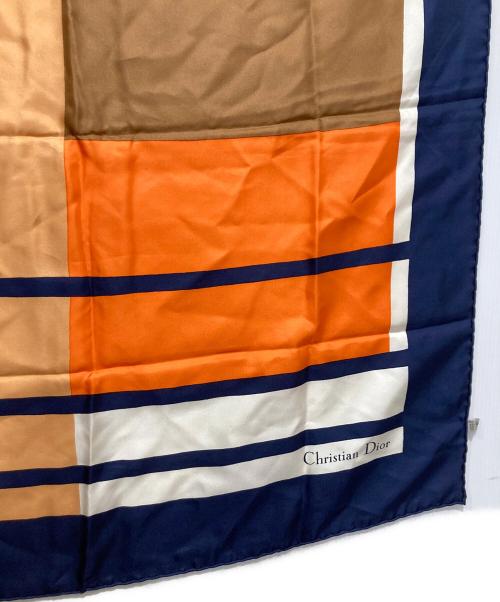 Christian Dior（クリスチャン ディオール）Christian Dior (クリスチャン ディオール) スカーフ ネイビー×オレンジの古着・服飾アイテム