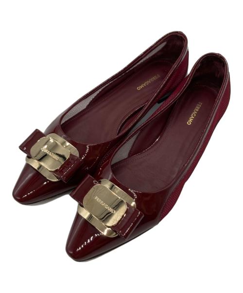 Salvatore Ferragamo（サルヴァトーレ フェラガモ）Salvatore Ferragamo (サルヴァトーレ フェラガモ) ZEA MESH ヴァラリボンフラットシューズ ボルドー サイズ:6　1/2の古着・服飾アイテム