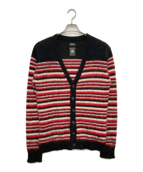 DIESEL（ディーゼル）DIESEL (ディーゼル) MOHAIR BREND CARDIGAN ブラック×レッド サイズ:Mの古着・服飾アイテム