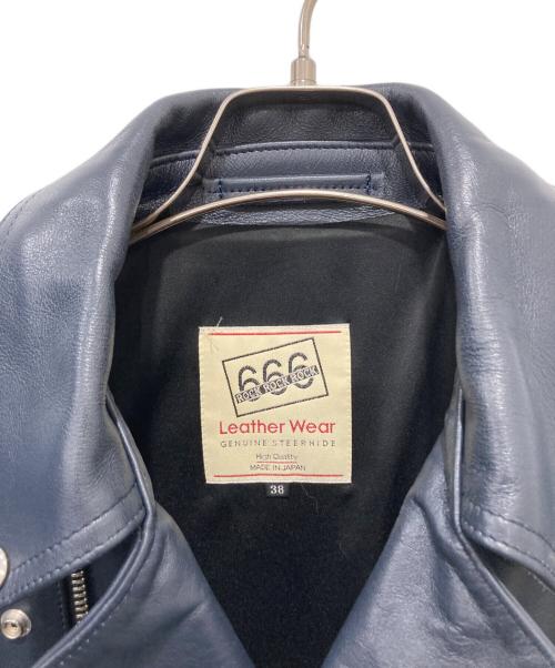 666（666）666 (666) LJM-8 フロントフラップスタッズ ライダースジャケット ネイビー サイズ:38の古着・服飾アイテム