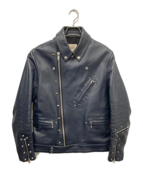 666（666）666 (666) LJM-8 フロントフラップスタッズ ライダースジャケット ネイビー サイズ:38の古着・服飾アイテム