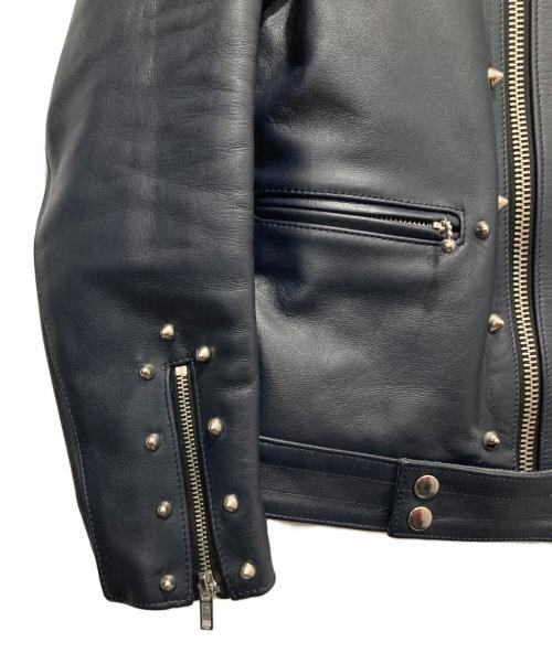 666（666）666 (666) LJM-8 フロントフラップスタッズ ライダースジャケット ネイビー サイズ:38の古着・服飾アイテム