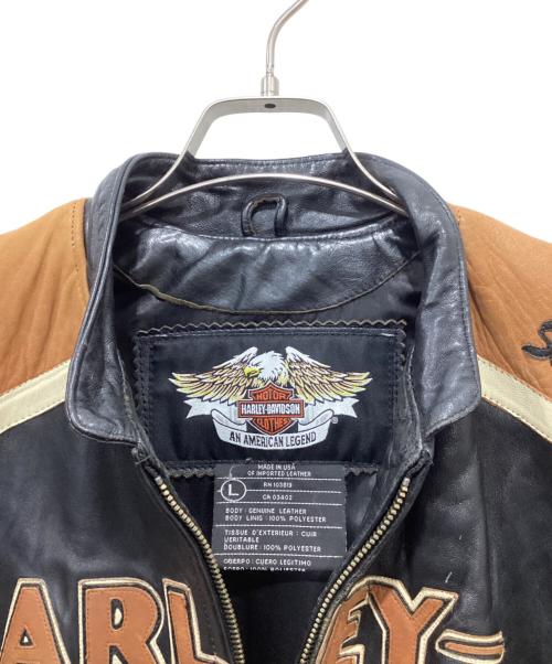 HARLEY-DAVIDSON（ハーレーダビッドソン）HARLEY-DAVIDSON (ハーレーダビッドソン) レザージャケット ブラック×ベージュ サイズ:Lの古着・服飾アイテム