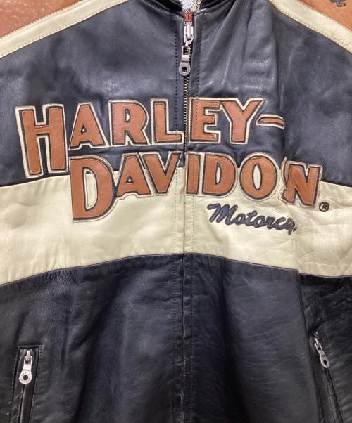 HARLEY-DAVIDSON（ハーレーダビッドソン）HARLEY-DAVIDSON (ハーレーダビッドソン) レザージャケット ブラック×ベージュ サイズ:Lの古着・服飾アイテム