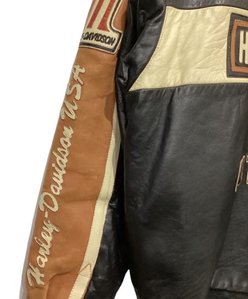 HARLEY-DAVIDSON（ハーレーダビッドソン）HARLEY-DAVIDSON (ハーレーダビッドソン) レザージャケット ブラック×ベージュ サイズ:Lの古着・服飾アイテム