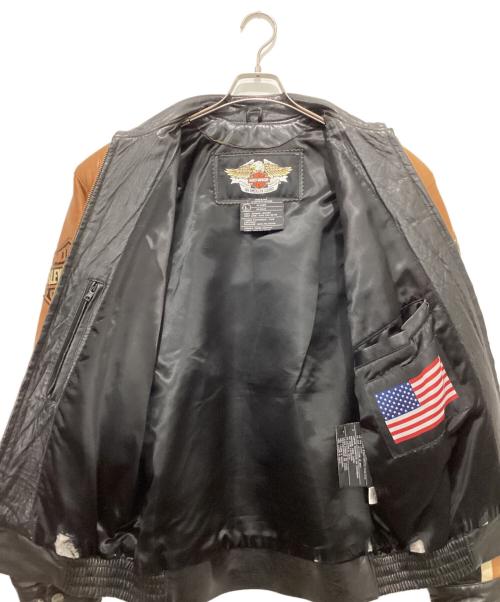 HARLEY-DAVIDSON（ハーレーダビッドソン）HARLEY-DAVIDSON (ハーレーダビッドソン) レザージャケット ブラック×ベージュ サイズ:Lの古着・服飾アイテム