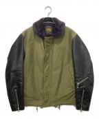 ALDIESアールディーズ）の古着「袖レザーデッキジャケット」｜カーキ×ブラック