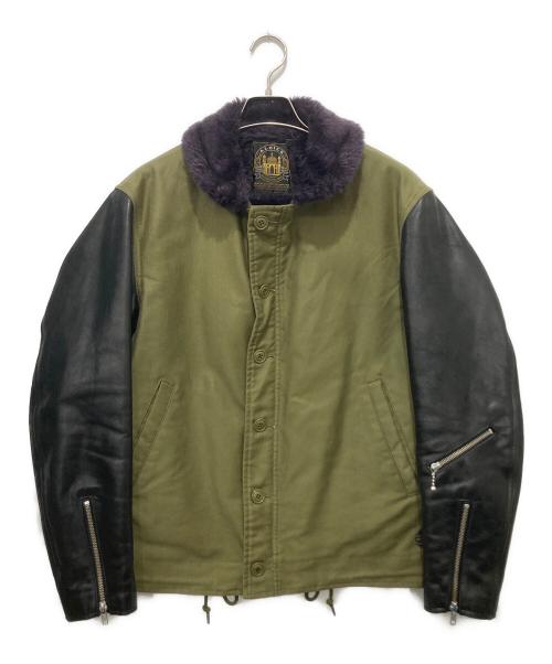 ALDIES（アールディーズ）ALDIES (アールディーズ) 袖レザーデッキジャケット カーキ×ブラック サイズ:Mの古着・服飾アイテム