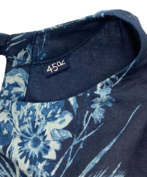 45R（フォーティファイブ・アール）45R (フォーティファイブ・アール) 504オックスブーケストライププリントのパフブリッジドレス インディゴ サイズ:FREEの古着・服飾アイテム