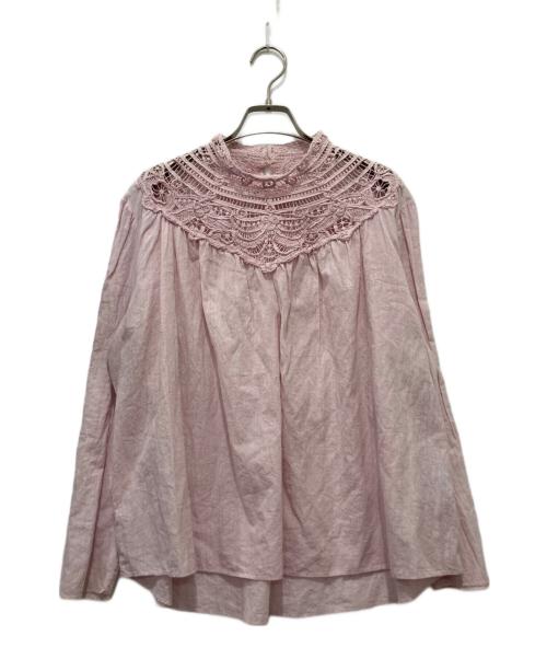 45R（フォーティファイブ・アール）45R (フォーティファイブ・アール) インドカディリボンレースブラウス ピンク サイズ:2の古着・服飾アイテム