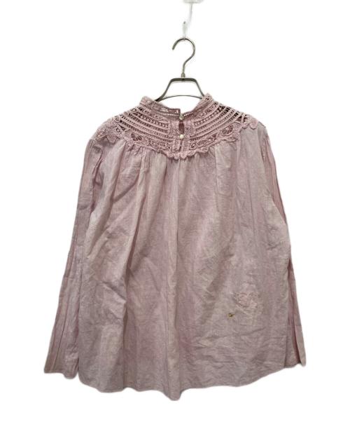 45R（フォーティファイブ・アール）45R (フォーティファイブ・アール) インドカディリボンレースブラウス ピンク サイズ:2の古着・服飾アイテム