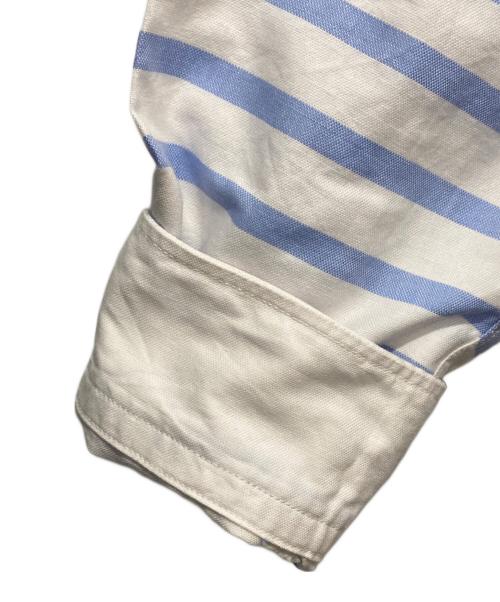 45R（フォーティファイブ・アール）45R (フォーティファイブ・アール) スーピマオックスの908オーシャンちび襟バスクシャツ ブルー×ホワイト サイズ:不明の古着・服飾アイテム