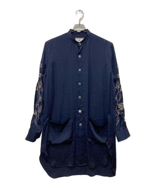 FIT MIHARA YASUHIRO（フィット ミハラヤスヒロ）FIT MIHARA YASUHIRO (フィット ミハラヤスヒロ) 刺繍ロングシャツ ネイビー サイズ:48の古着・服飾アイテム
