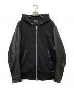 DIESELディーゼル）の古着「ラムレザー切替Wジップパーカー」｜ブラック