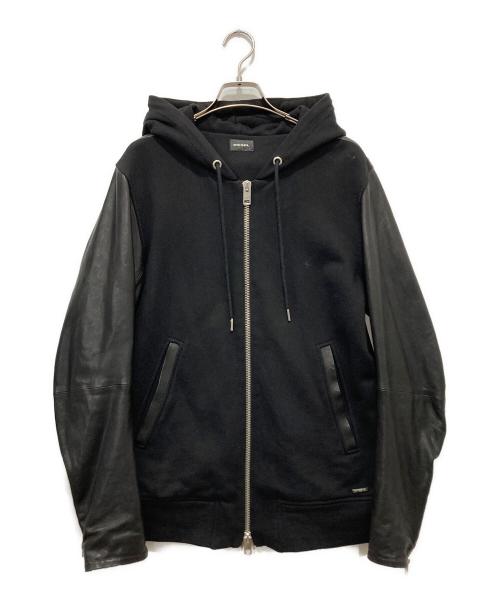 DIESEL（ディーゼル）DIESEL (ディーゼル) ラムレザー切替Wジップパーカー ブラック サイズ:Sの古着・服飾アイテム