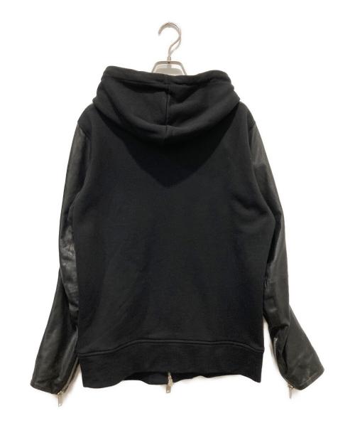DIESEL（ディーゼル）DIESEL (ディーゼル) ラムレザー切替Wジップパーカー ブラック サイズ:Sの古着・服飾アイテム