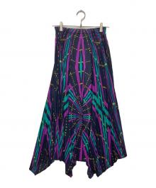 PLEATS PLEASE（プリーツプリーズ）の古着「総柄プリーツスカート」｜ネイビー×パープル