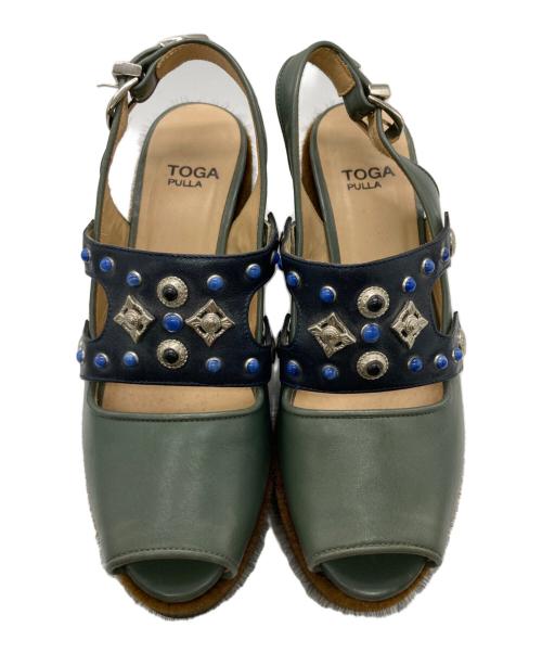 TOGA PULLA（トーガ プルラ）TOGA PULLA (トーガ プルラ) ハラコソールプラットフォームサンダル グリーン サイズ:36の古着・服飾アイテム