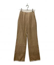 Mame Kurogouchi（マメクロゴウチ）の古着「フローラルストライプシルクジャガードパンツ」｜ベージュ