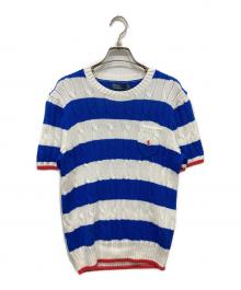 POLO RALPH LAUREN（ポロ・ラルフローレン）の古着「PIMA COTTON半袖ボーダーニット」｜ホワイト×ブルー