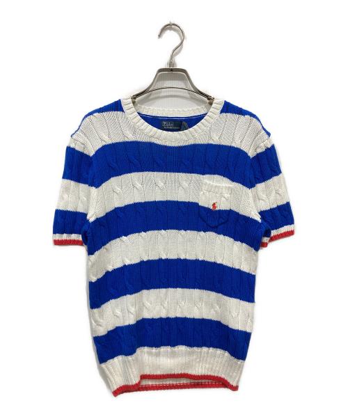 POLO RALPH LAUREN（ポロ・ラルフローレン）POLO RALPH LAUREN (ポロ・ラルフローレン) PIMA COTTON半袖ボーダーニット ホワイト×ブルー サイズ:Mの古着・服飾アイテム