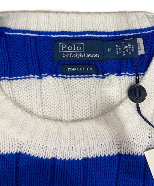 POLO RALPH LAUREN（ポロ・ラルフローレン）POLO RALPH LAUREN (ポロ・ラルフローレン) PIMA COTTON半袖ボーダーニット ホワイト×ブルー サイズ:Mの古着・服飾アイテム