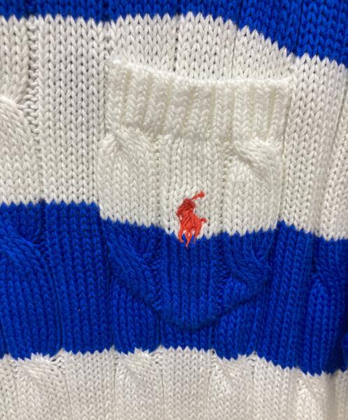 POLO RALPH LAUREN（ポロ・ラルフローレン）POLO RALPH LAUREN (ポロ・ラルフローレン) PIMA COTTON半袖ボーダーニット ホワイト×ブルー サイズ:Mの古着・服飾アイテム