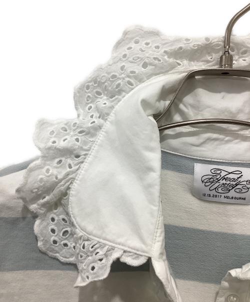 Treat Urself（トリートユアセルフ）Treat Urself (トリートユアセルフ) frill collar mini one-piece ブルー×ホワイト サイズ:FREEの古着・服飾アイテム