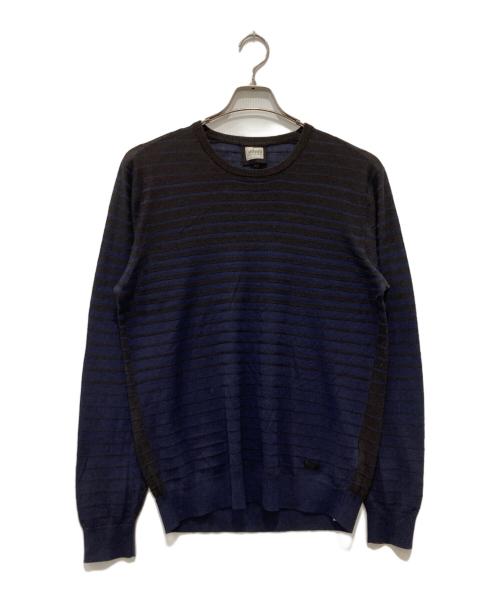 ARMANI COLLEZIONI（アルマーニ コレツィオーニ）ARMANI COLLEZIONI (アルマーニ コレツィオーニ) ボーダーニット ネイビー×ブラウン サイズ:50の古着・服飾アイテム