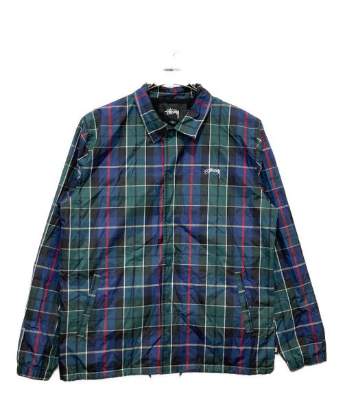 stussy（ステューシー）stussy (ステューシー) クルーズチェックコーチジャケット ネイビー×グリーン サイズ:Lの古着・服飾アイテム