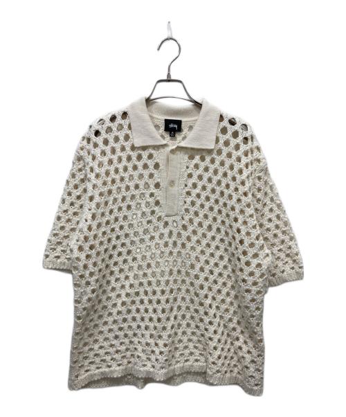 stussy（ステューシー）stussy (ステューシー) メッシュニットポロシャツ ホワイト サイズ:Mの古着・服飾アイテム