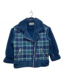HEIHEI（ヘイヘイ）の古着「ボアチェックライダースジャケット」｜ブルー×グリーン