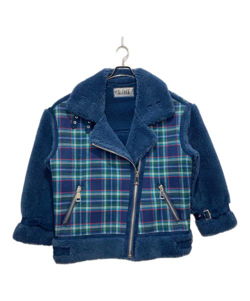 HEIHEI（ヘイヘイ）HEIHEI (ヘイヘイ) ボアチェックライダースジャケット ブルー×グリーン サイズ:記載なしの古着・服飾アイテム