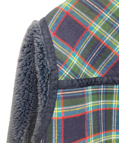 HEIHEI（ヘイヘイ）HEIHEI (ヘイヘイ) ボアチェックライダースジャケット ブルー×グリーン サイズ:記載なしの古着・服飾アイテム