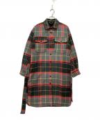 Desigualデシグアル）の古着「タータンチェック コート」｜グレー×ピンク