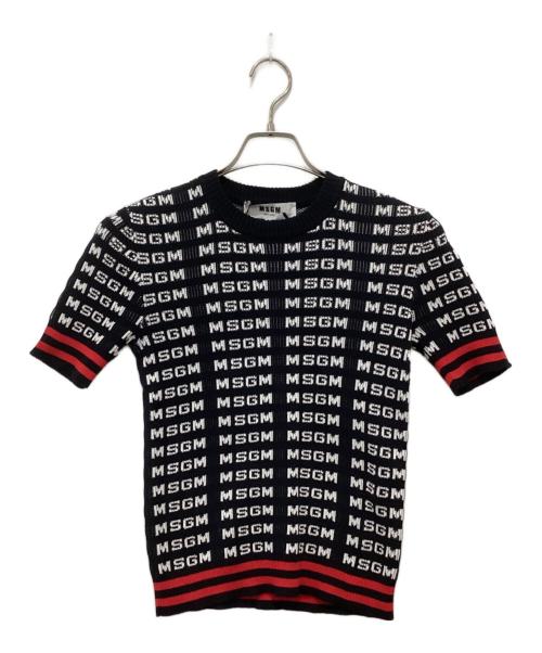 MSGM（エムエスジーエム）MSGM (エムエスジーエム) 総柄半袖ニット ブラック サイズ:Sの古着・服飾アイテム