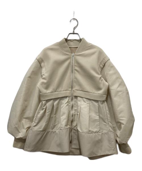 Adam et Rope（アダム エ ロペ）Adam et Rope (アダム エ ロペ) ナイロンコンビペプラムジップカーディガンブルゾン ベージュ サイズ:Freeの古着・服飾アイテム