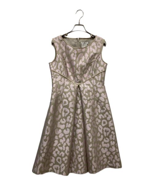 Rene（ルネ）Rene (ルネ) レオパード柄ノースリーブワンピース ベージュ×ピンク サイズ:Sの古着・服飾アイテム