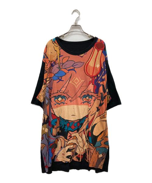 GROUND Y（グラウンドワイ）GROUND Y (グラウンドワイ) umbo Cut Sew Short Sleeves ブラック×オレンジ サイズ:3の古着・服飾アイテム