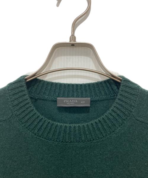 PRADA（プラダ）PRADA (プラダ) カシミヤ混レザーパッチニット グリーン サイズ:48の古着・服飾アイテム