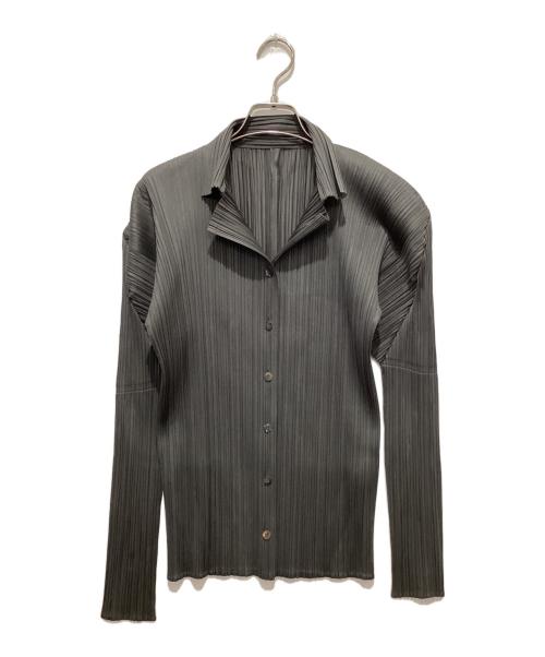 PLEATS PLEASE（プリーツプリーズ）PLEATS PLEASE (プリーツプリーズ) プリーツ加工オープンカラーシャツ グレー サイズ:3の古着・服飾アイテム